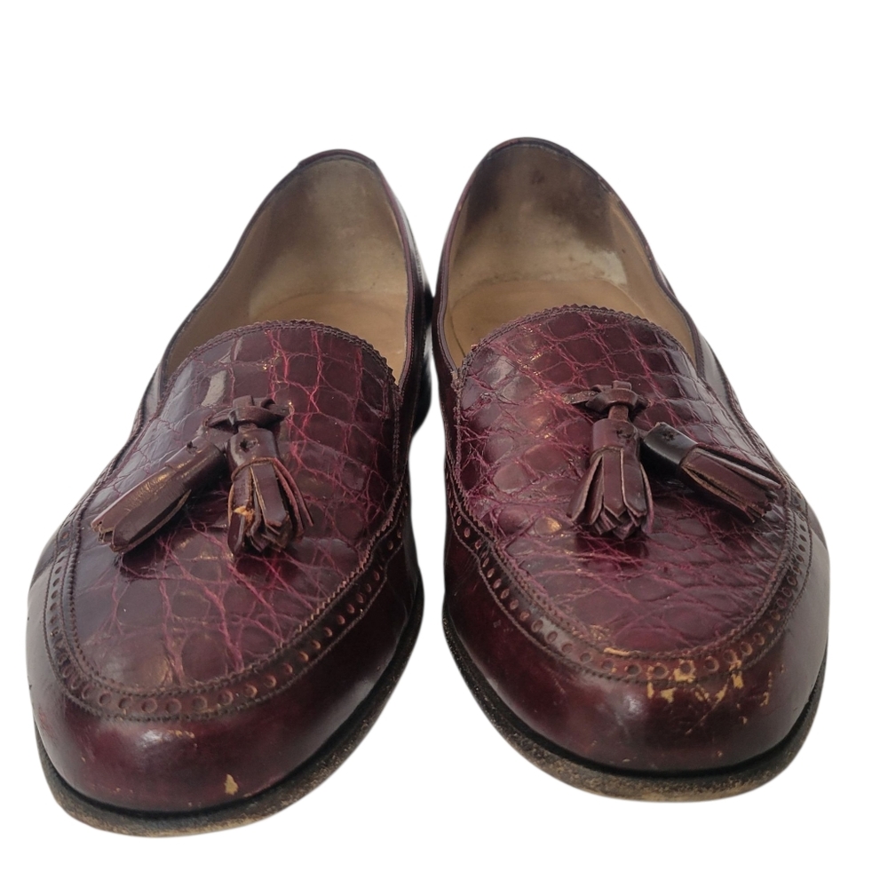Bally Royce Tassle Crocodile Loafers Size 8M In Burgundy